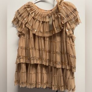 J. Crew Tan Ruffled Top with Sequin Details